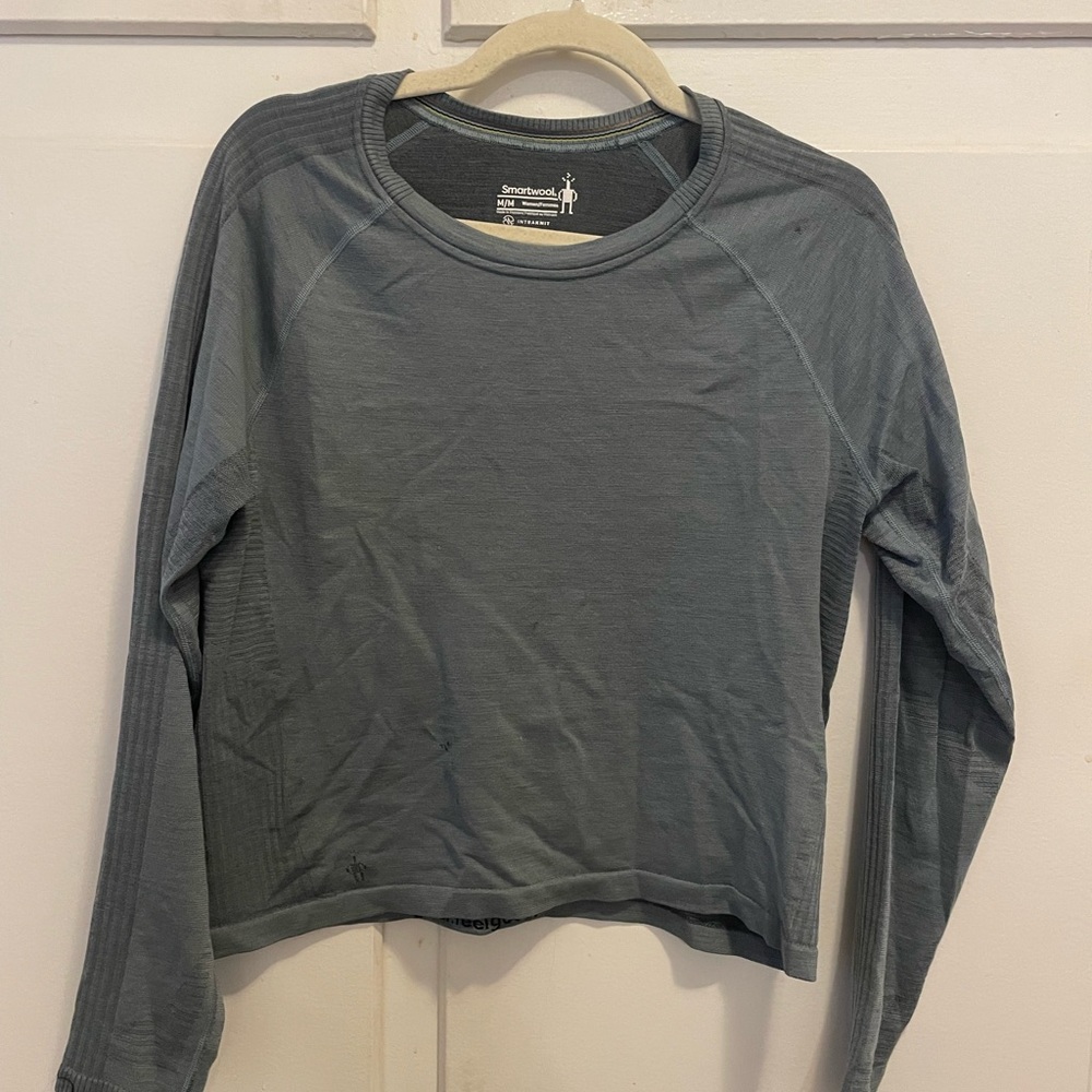 Smartwool Women's Gray Green Long Sleeve Intraknit Top Merino Wool